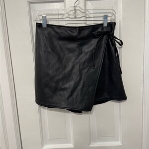 Abercrombie & Fitch Black Faux Leather Wrap Skort